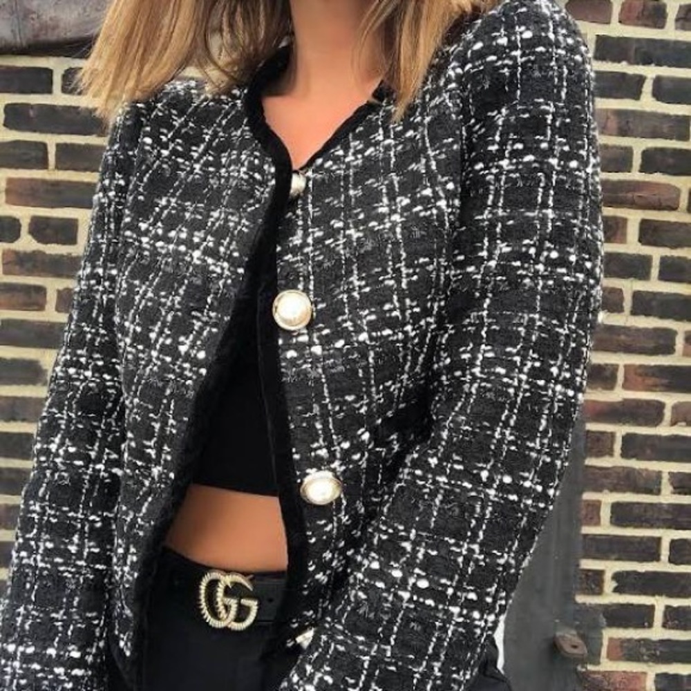 CLASSIC Black Tweed Jacket with Pearl Buttons